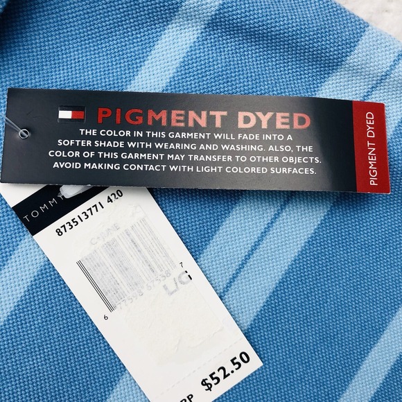 Y2K Tommy Hilfiger Polo Shirt Mens LARGE Blue Colorblock Stripe Flag Loop Collar - Picture 12 of 16